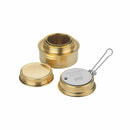 Brass alcohol burner with flame regulator and leak-proof screw cap for ESBIT Compact Cooking Set fuel system.