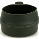 Dark green collapsible Wildo foldable camping cup in open position for outdoor and travel use.