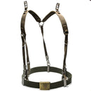 German army Y-strap suspenders with heavy polyester belt and brass buckle for tactical gear and outdoor use