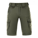 Olive green M-TAC army style cargo Bermuda shorts with stretchy ripstop fabric and multiple pockets.