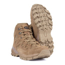 Pair of coyote MIL-TEC mid calf suede tactical boots with rugged soles and secure laced design for outdoor use