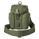 Olive green Helikon-Tex Essential Kitbag with multiple zippered compartments and adjustable shoulder strap.