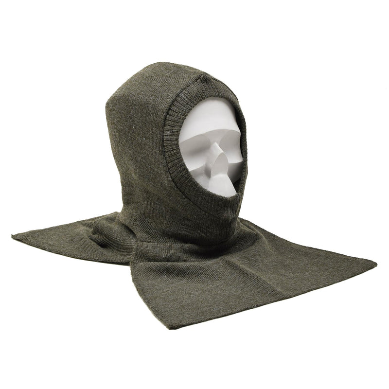 Cagoule militaire originale belge chaude olive en laine tricotée côtelée NEUF
