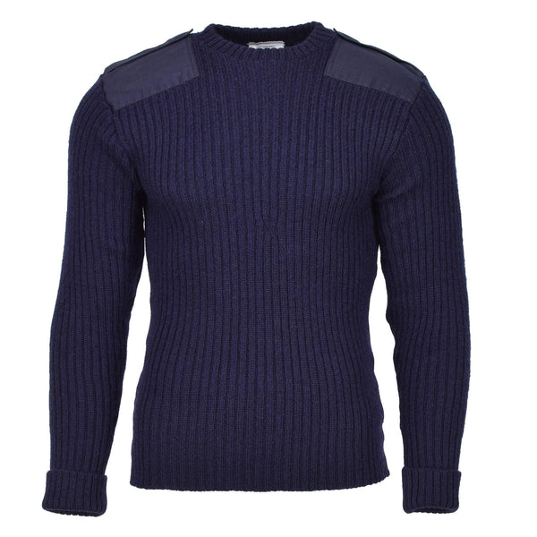 Pull-over en laine bleu militaire britannique authentique, pull commando