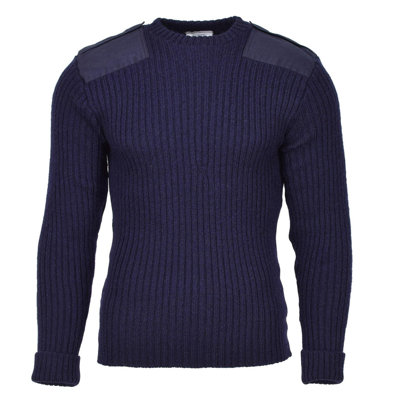 Pull-over en laine bleu militaire britannique authentique, pull commando