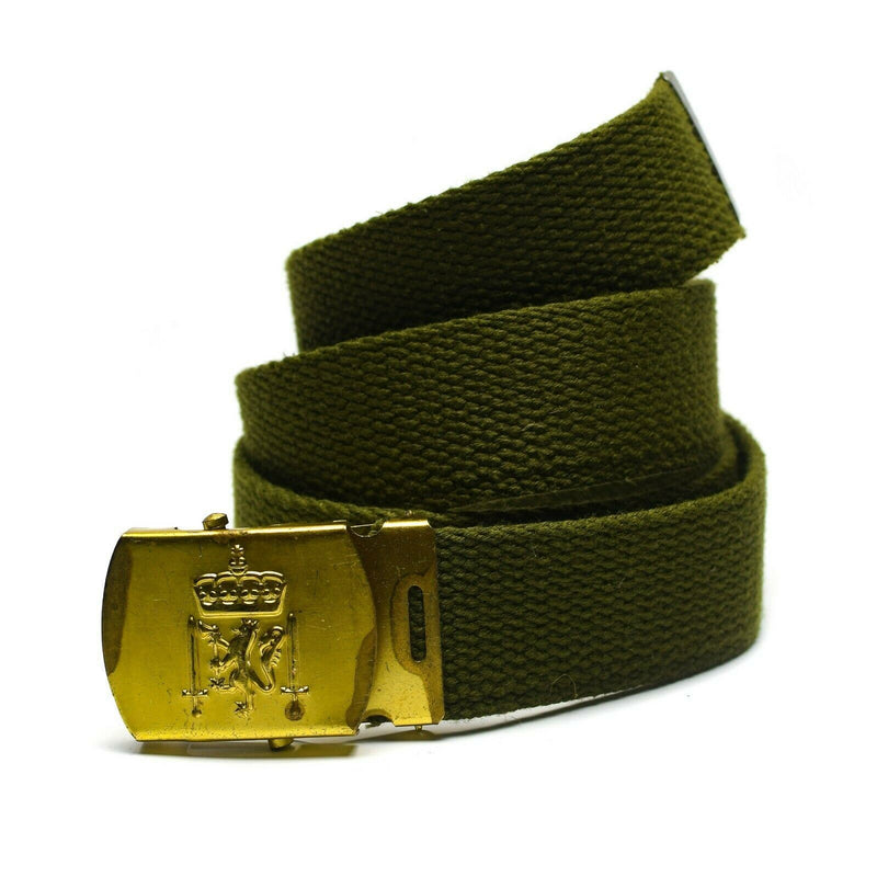 Ceinture militaire en toile vert olive de l'armée danoise d'origine avec boucle Royal Danish NEUF