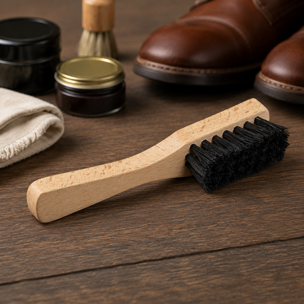 Saphir Brosse anti-boue pour chaussures d'entretien 15 cm Manche en bois de hêtre Poils rigides
