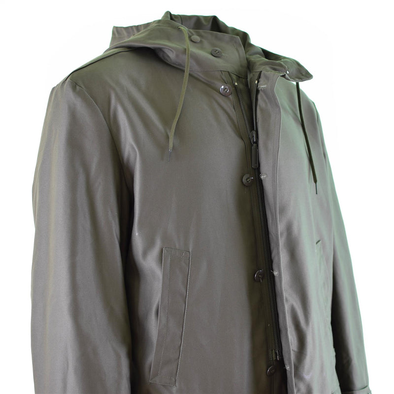 Véritable parka de l'armée allemande olive veste militaire excédentaire manteau long OD vintage NEUF