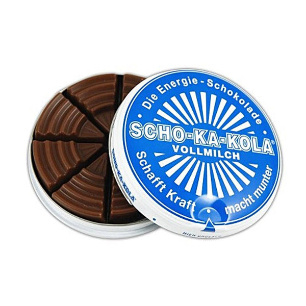 Chocolat au lait énergétique allemand SCHO-KA-KOLA au lait entier 100 g boîte bleue