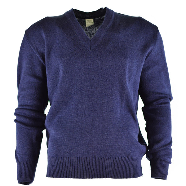 Pull d'origine de l'armée tchèque Pull bleu en laine col V Surplus militaire NEUF