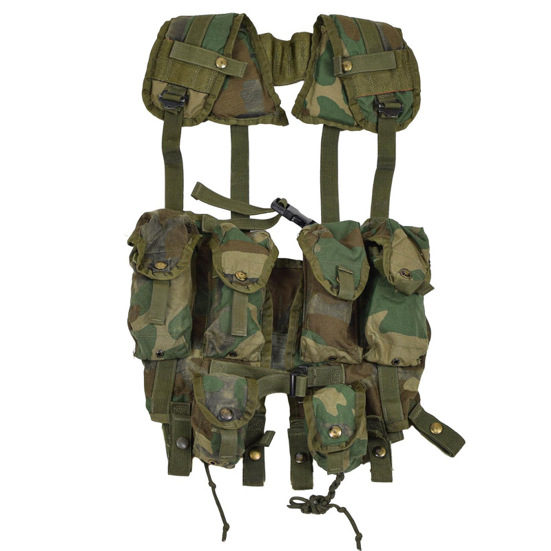 Gilet tactique militaire américain original, pochettes de combat pour chargeurs et grenades Woodland