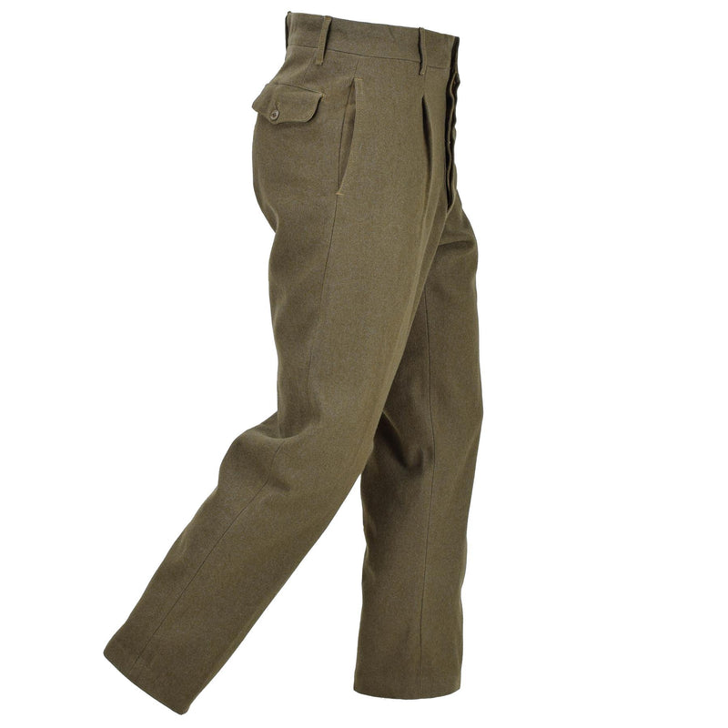 Pantalon olive d'uniforme en laine de l'armée italienne d'origine, pantalon formel vintage