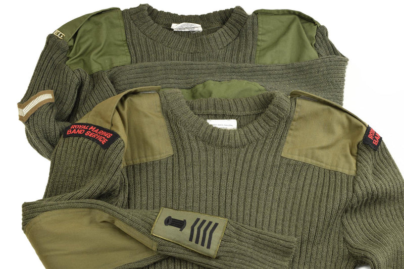 Pull authentique de l'armée britannique Commando en laine verte olive pour homme