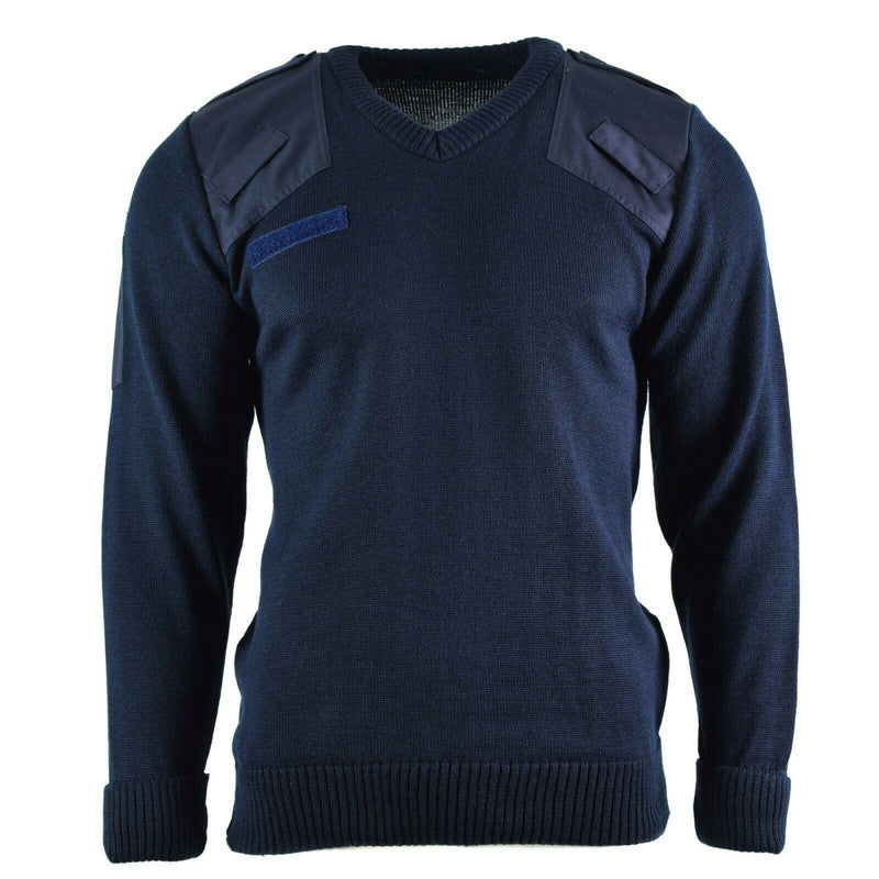 Pull britannique authentique, pull de police de l'armée, pull commando bleu col en V pour homme, NEUF