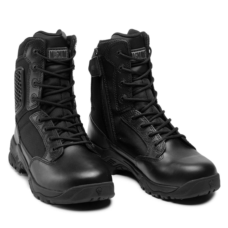 Bottes de combat Magnum Strike Force 8.0 en cuir, chaussures de randonnée tactiques noires