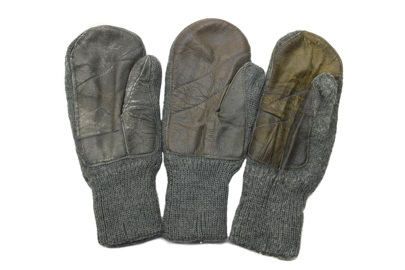 Mitaines d'origine de l'armée suisse en laine grise pour temps froid, paume en cuir, équipement militaire