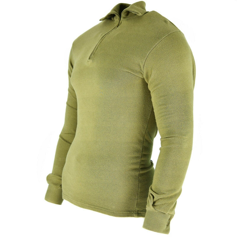 Chemise en tricot originale de l'armée britannique à fermeture éclair Sous-chemise thermique zippée Vert OD