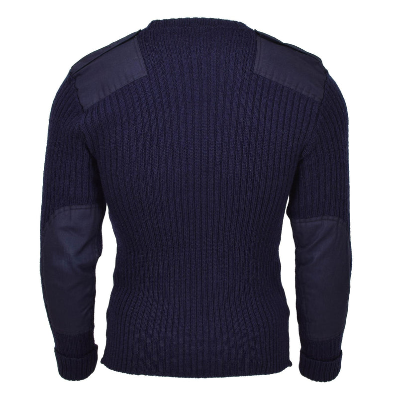 Pull-over en laine bleu militaire britannique authentique, pull commando