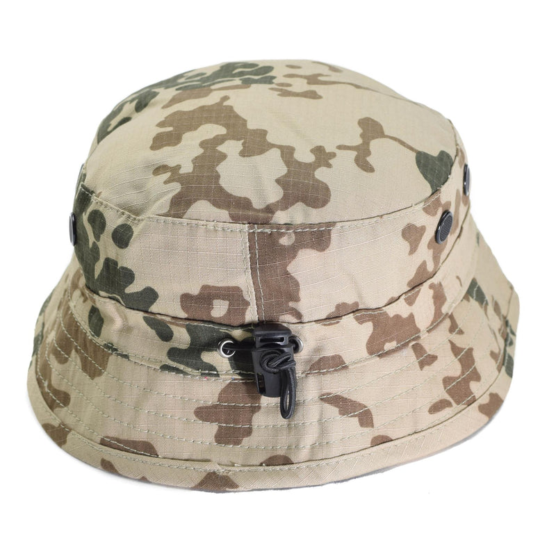 Chapeau de seau style armée allemande de marque TACGEAR, camouflage flecktran ripstop du désert