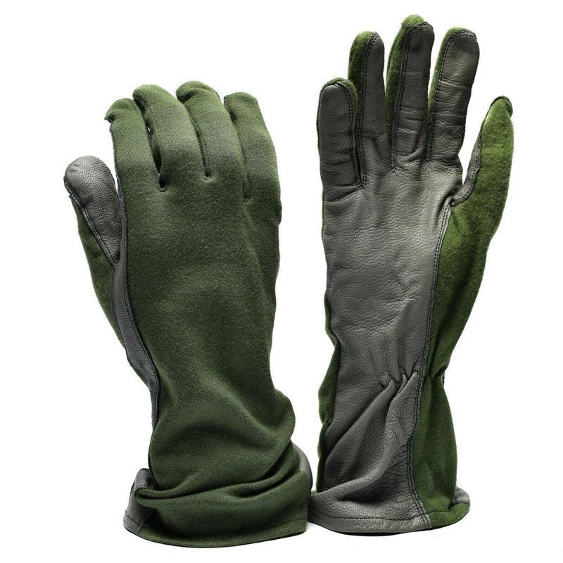 Véritables gants de combat de l'armée néerlandaise en cuir et fibre d'aramide AirForce militaire Nomex OD