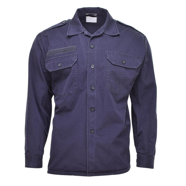 Chemises d'uniforme à manches longues de l'armée néerlandaise authentiques, veste bleu marine, surplus militaire