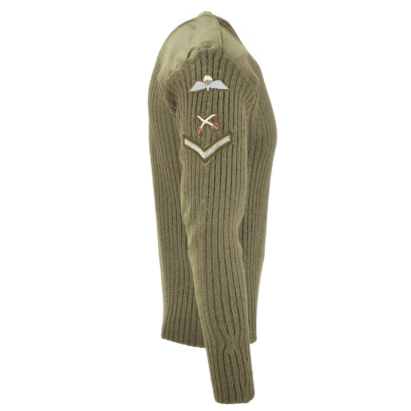Pull authentique de l'armée britannique Commando en laine verte olive pour homme