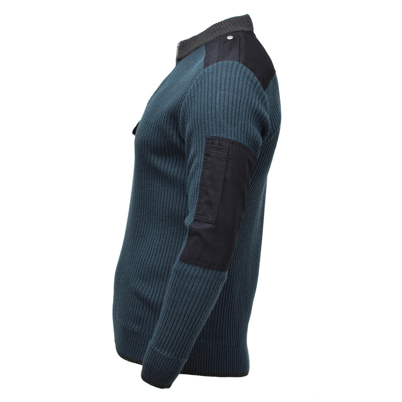 Pull militaire néerlandais authentique en tricot côtelé bleu pour temps froid