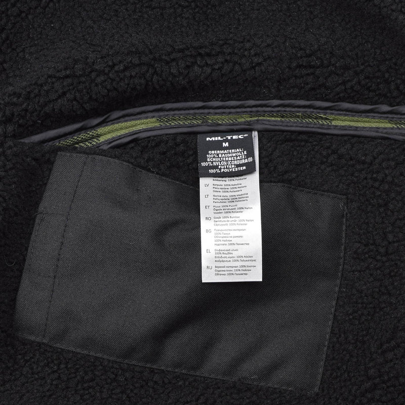 Veste de bûcheron militaire allemande MIL-TEC à carreaux à carreaux noir olive chaud NEUF