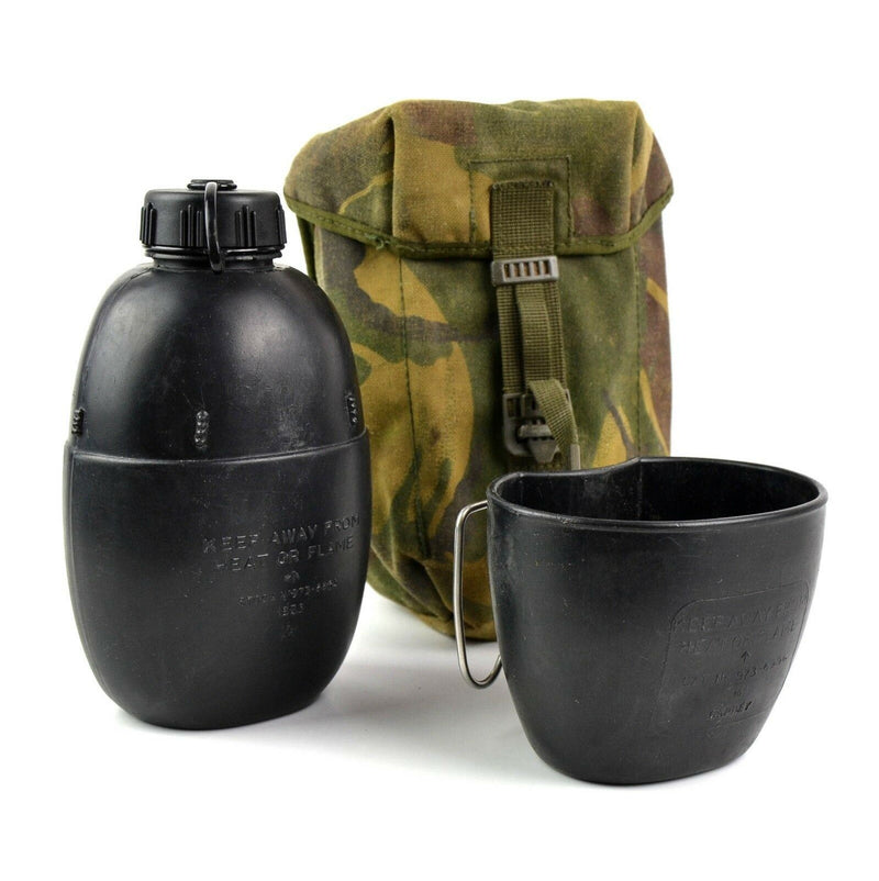 Gourde de l'armée britannique authentique et originale avec tasse et bouteille d'eau de 58 litres avec pochette