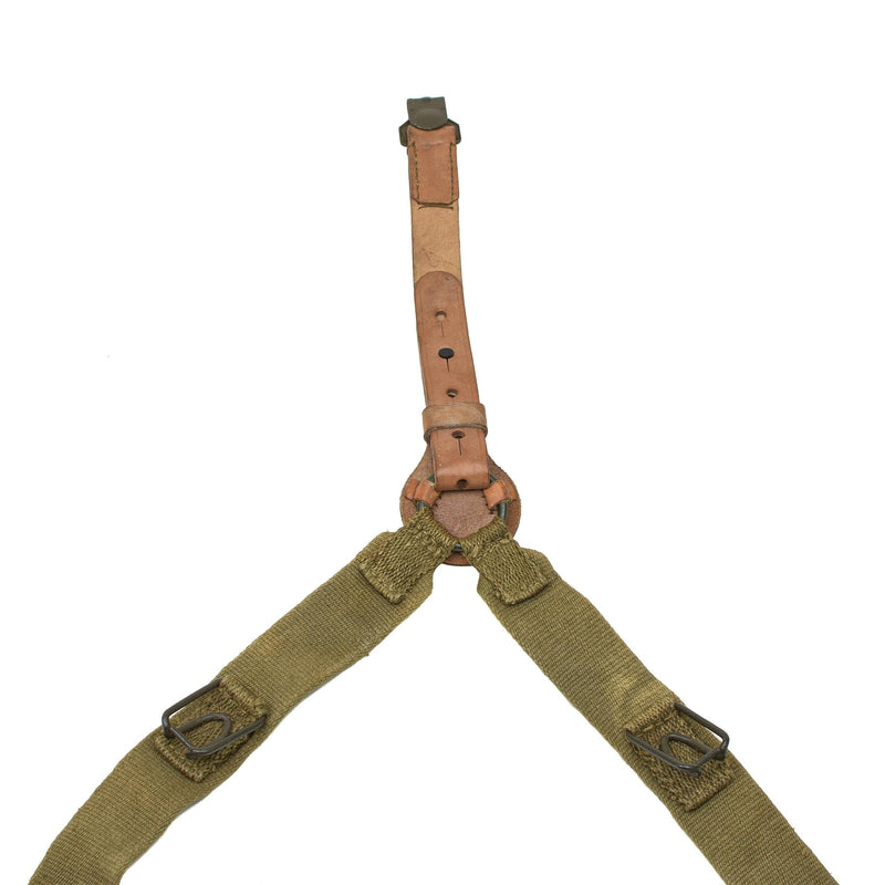 Harnais d'épaule original de l'armée tchèque en toile et cuir avec bretelles en Y