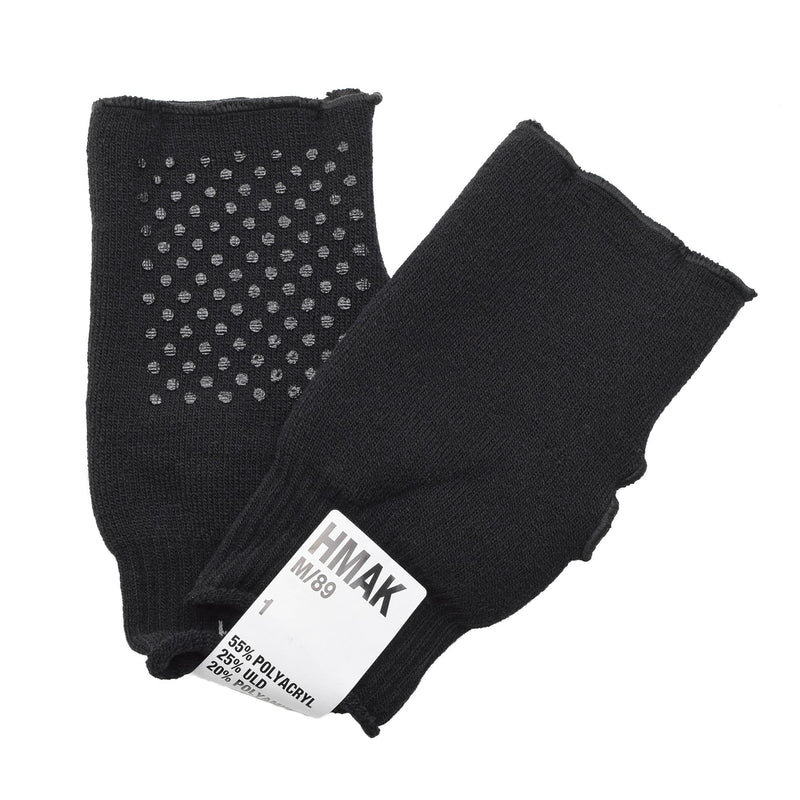 Gants militaires danois noirs originaux chauffants sans doigts antidérapants avec paume armée NEUF
