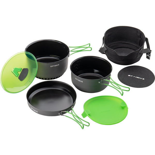 Ensemble de 4 casseroles Optimus Terra Camp Kit de cuisine antiadhésif pour camping-car en plein air 7 pièces