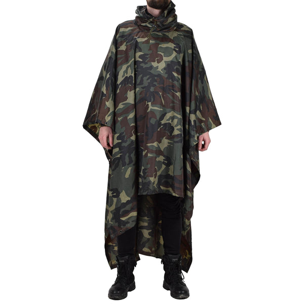 Poncho de camouflage militaire turc d'origine résistant à l'eau en ripstop à capuche armée