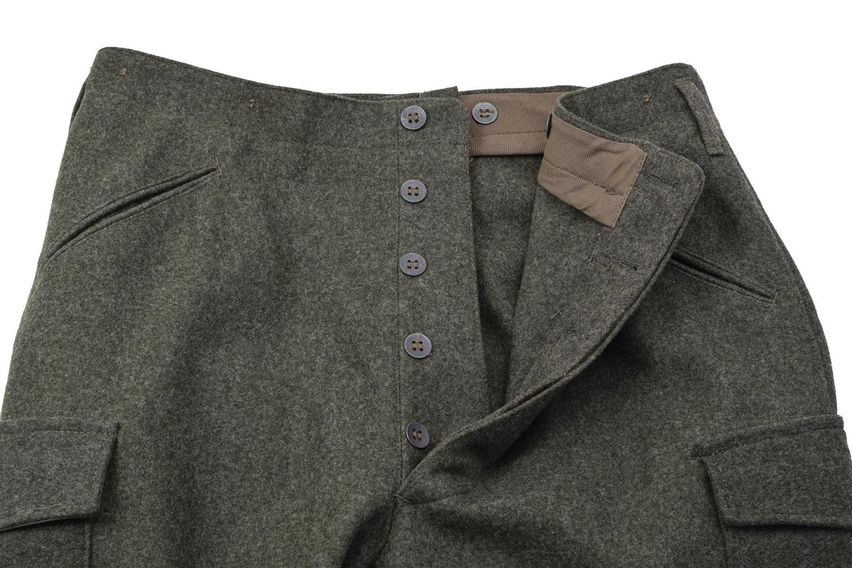 Pantalon de campagne original de l'armée suédoise M39/58 en laine cargo surplus vert olive