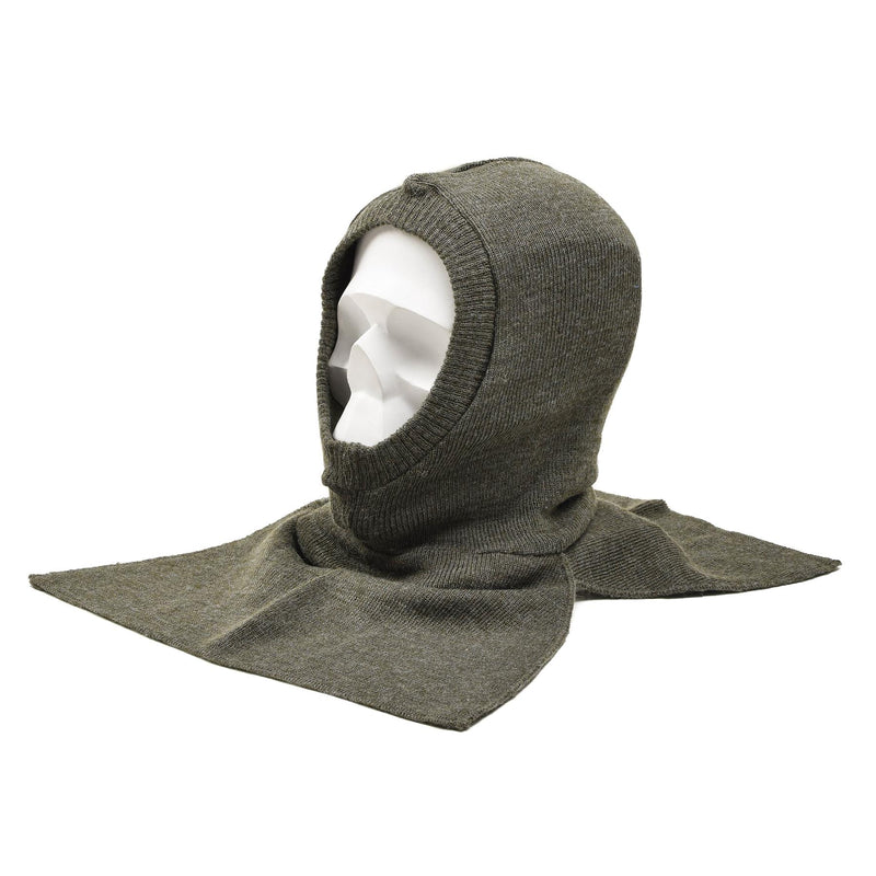 Cagoule militaire originale belge chaude olive en laine tricotée côtelée NEUF