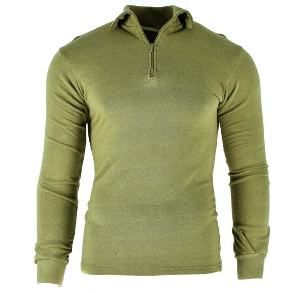 Chemise en tricot originale de l'armée britannique à fermeture éclair Sous-chemise thermique zippée Vert OD