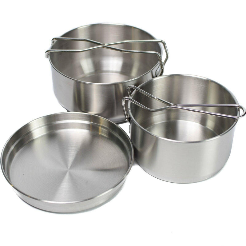Réchaud de camping Bushcraft de l'armée tchèque Kit de cuisine militaire en acier inoxydable 3 pièces