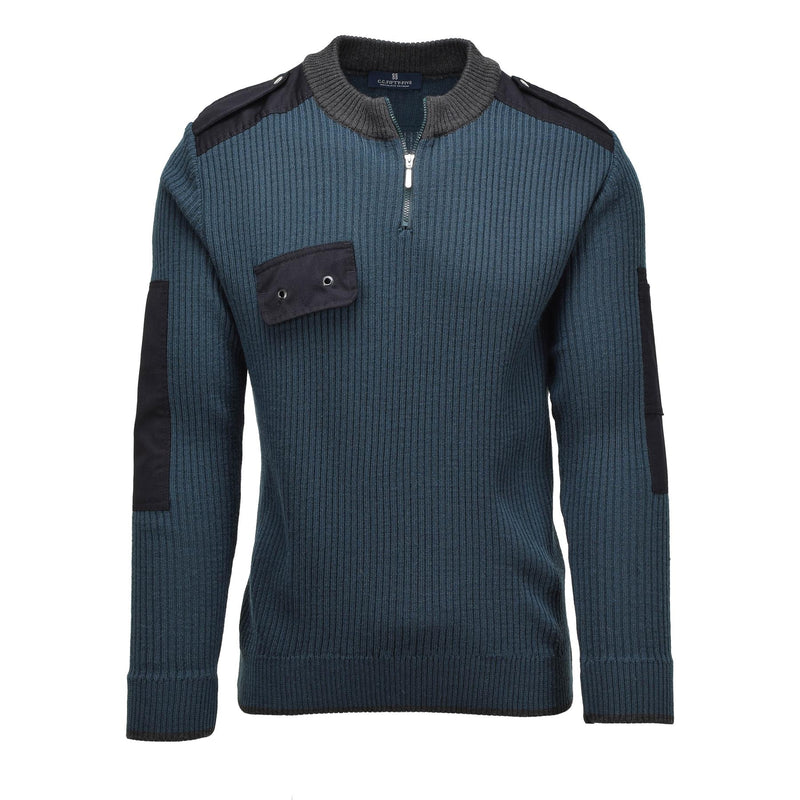 Pull militaire néerlandais authentique en tricot côtelé bleu pour temps froid