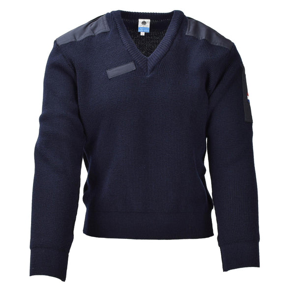 Pull bleu militaire hollandais original en laine à manches longues NEUF
