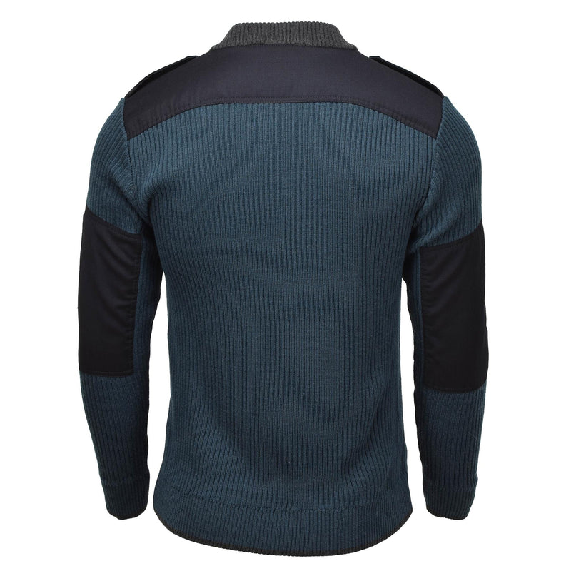 Pull militaire néerlandais authentique en tricot côtelé bleu pour temps froid