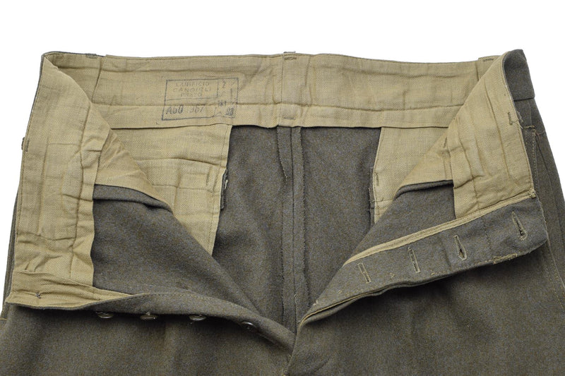 Pantalon olive d'uniforme en laine de l'armée italienne d'origine, pantalon formel vintage