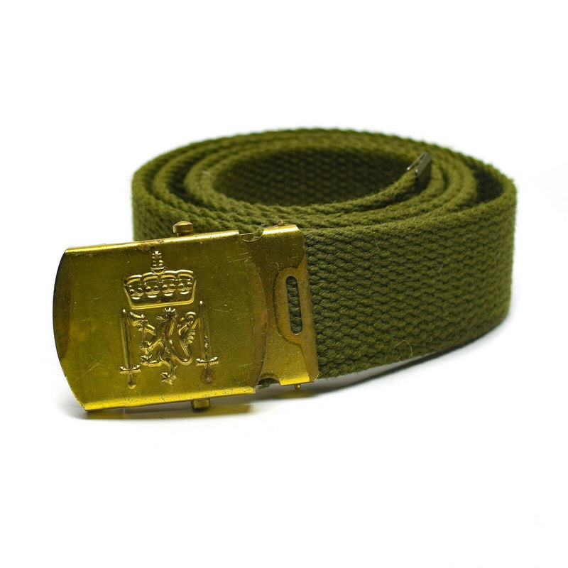 Ceinture militaire en toile vert olive de l'armée danoise d'origine avec boucle Royal Danish NEUF