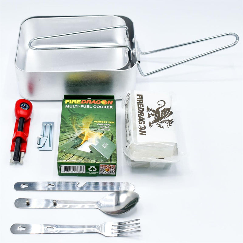 Ensemble de cuisine d'extérieur BCB avec gamelles de randonnée, couverts, ouvre-boîte, allume-feu