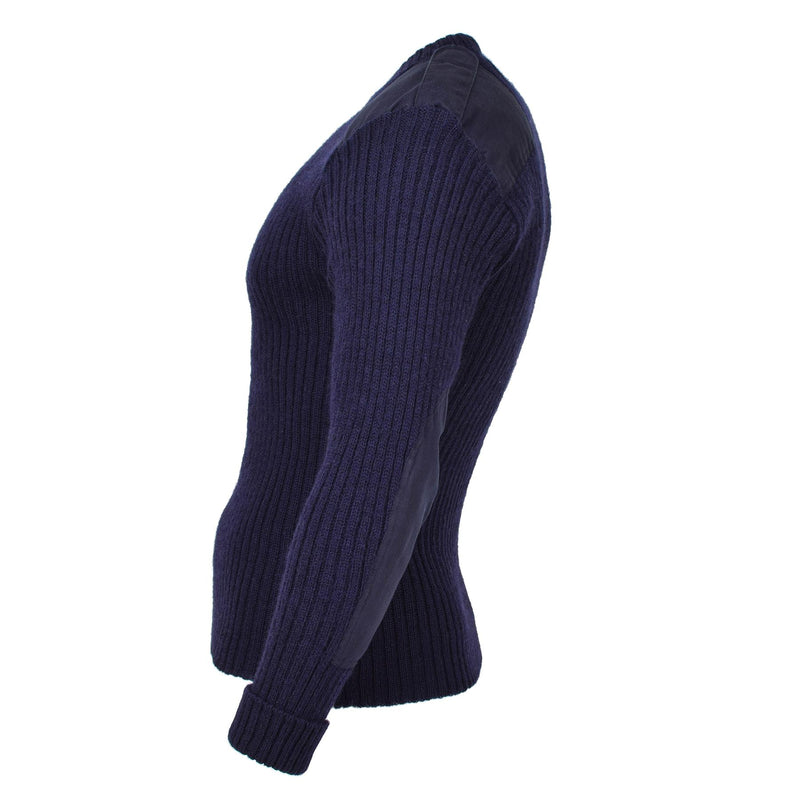 Pull-over en laine bleu militaire britannique authentique, pull commando