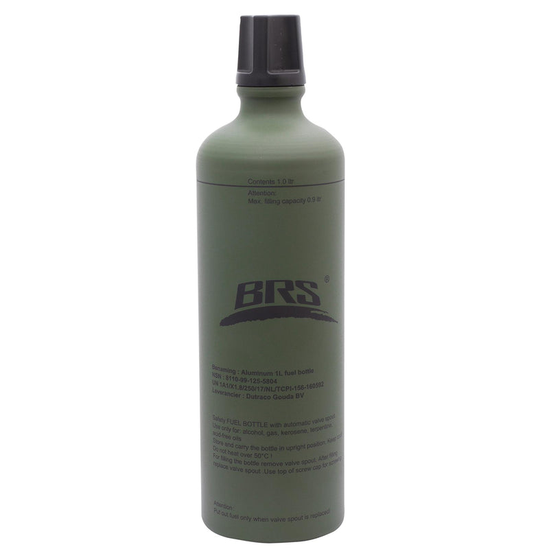 Bouteille de carburant liquide en aluminium BRS de 1 litre avec bouchon à vis léger olive NEUF