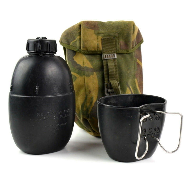 Gourde de l'armée britannique authentique et originale avec tasse et bouteille d'eau de 58 litres avec pochette