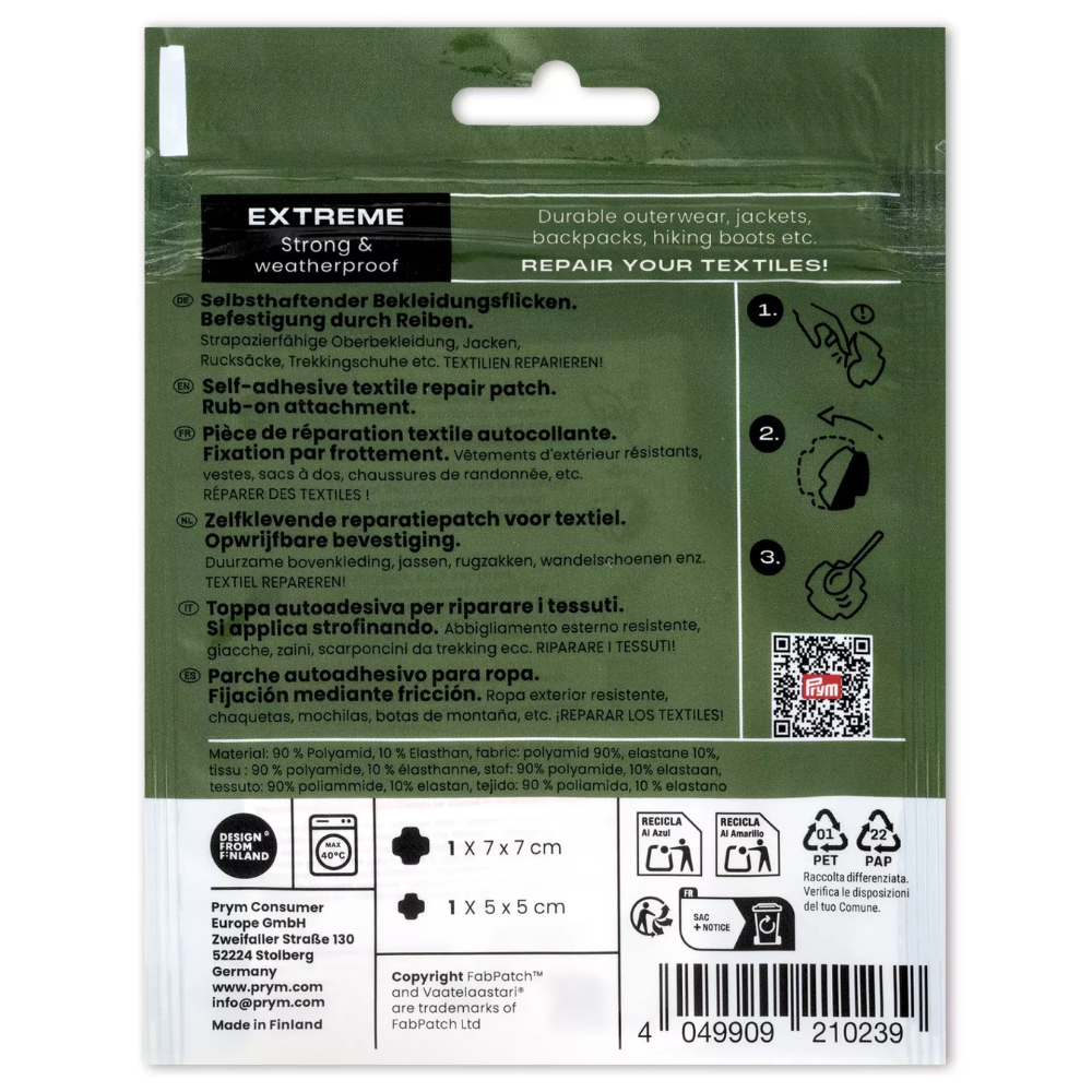 Prym FabPatch EXTREME Patchs de réparation autocollants hydrofuges Noir
