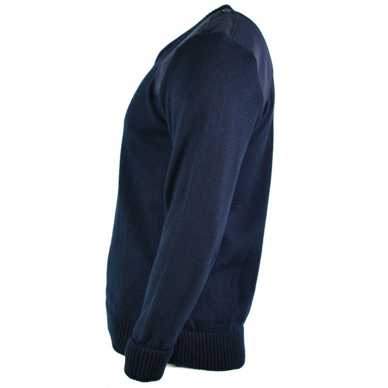 Pull de police de l'armée britannique original Commando Jumper Pull col V bleu
