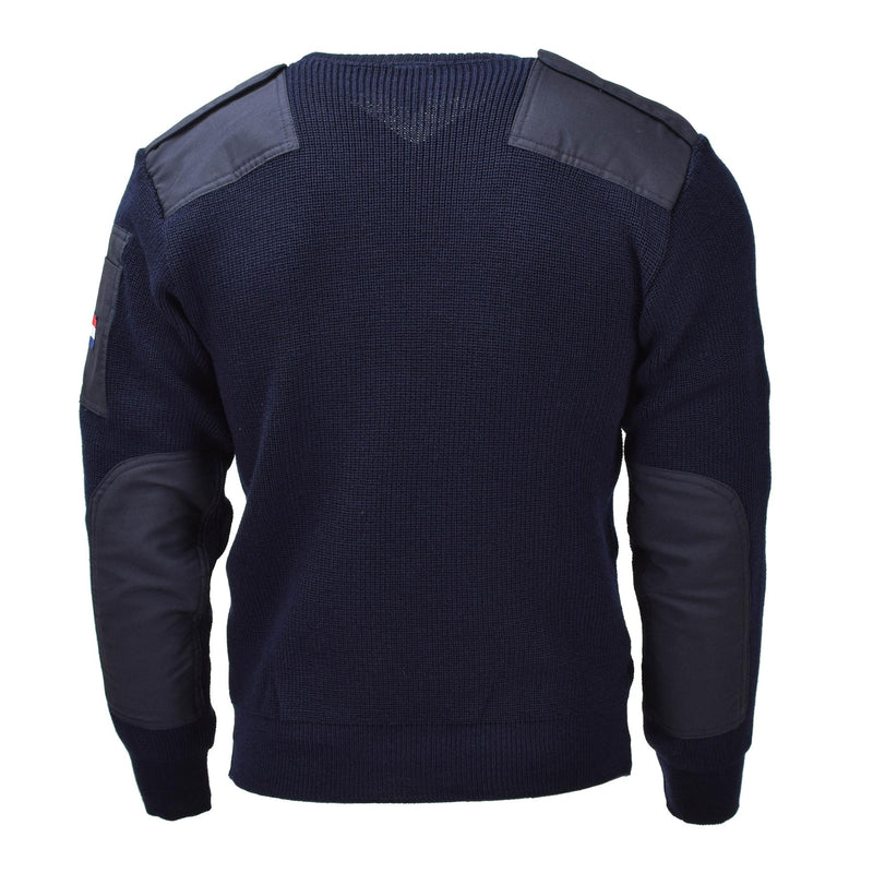 Pull bleu militaire hollandais original en laine à manches longues NEUF