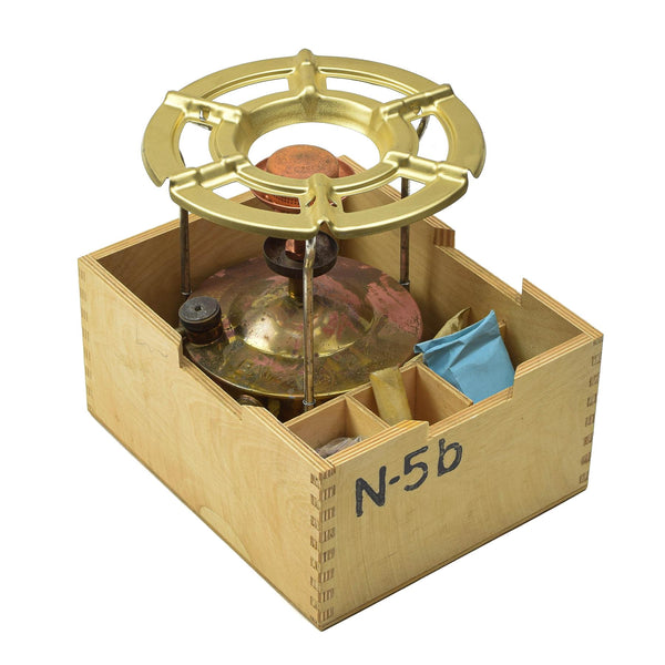 Ensemble de réchaud de camping militaire tchèque Meva d'origine avec brûleur à combustible liquide vintage NEUF